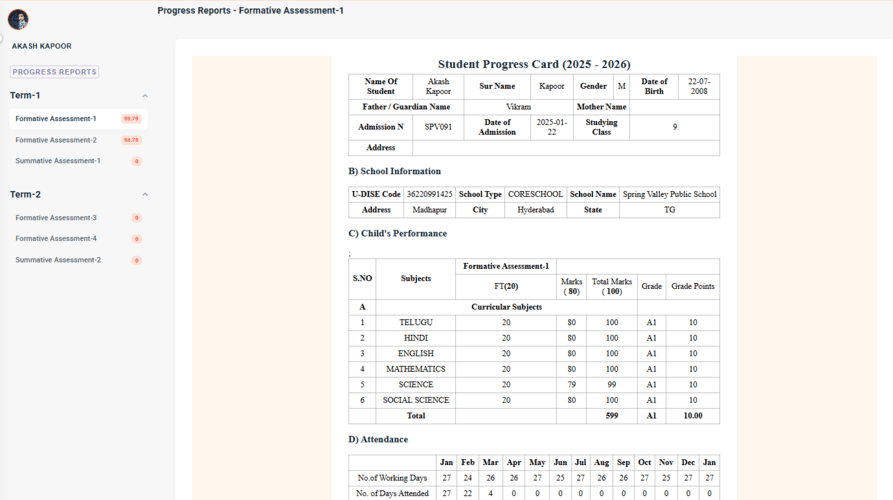 Real-Time Consolidated Reports for Parents